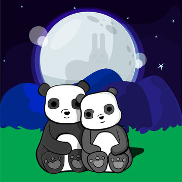 panda couple in love
