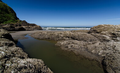 Low tide near rocks of Beards Hollow