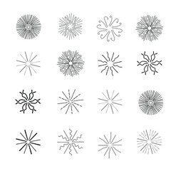 Set, collection of vintage sunburst, explosion doodles isolated on white background EPS Vector Abstract