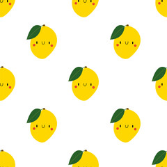 Kawaii Cartoon Mango. Seamless Vector Patterns 