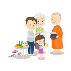 Cartoon Thai Monk and Buddhish Vector