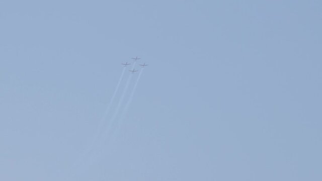 Israeli aerobatic team flying the T-6II Texan, Shown Here during a rehearsal before the traditional air show on the Independence Day rally.