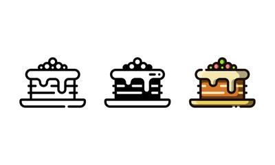 Brownie cake icon. With outline, glyph, and filled outline style