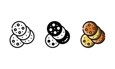 Cookie icon. With outline, glyph, and filled outline style
