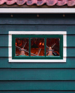 red wooden window