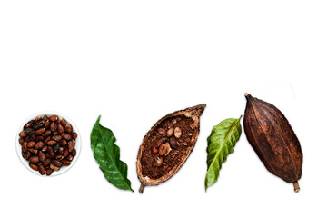 Composition with cocoa pod black texture background