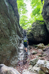 Male Person on Hike Via Ferrata at the Weichtalklamm in Lower Austria