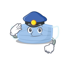 Police officer cartoon drawing of surgical mask wearing a blue hat