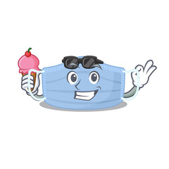 A cartoon drawing of surgical mask holding cone ice cream