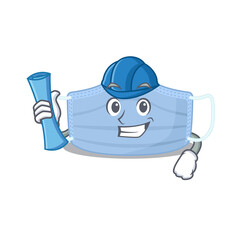 caricature picture of surgical mask Architect with blue prints