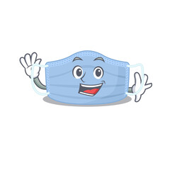 A charming surgical mask mascot design style smiling and waving hand