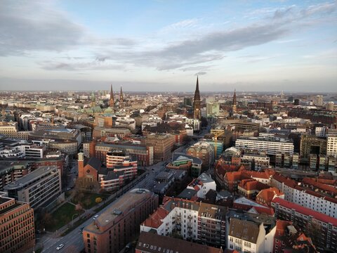Skyline of the city of Hamburg viewed from the observation platform of The St. Michael's Church