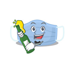 caricature design concept of surgical mask cheers with bottle of beer