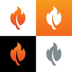 Fire leaf logo template, leaf and flame icon design, vector illustration