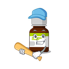 Attractive antibiotic bottle caricature character playing baseball