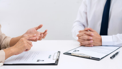 Fototapeta premium Businessman Candidate For Job applicant being interviewed hr managers 