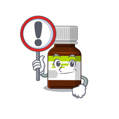 A cartoon icon of antibiotic bottle with a exclamation sign board
