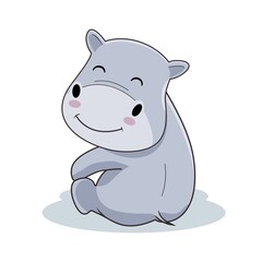 Hippo Cartoon Cute Hippopotamus Looking Back