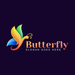 colorful butterfly logo, beauty for woman logo design vector template