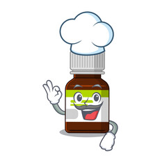 Talented antibiotic bottle chef cartoon drawing wearing chef hat