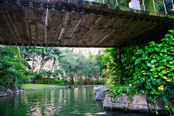 View of the bridge from the bottom of the water park