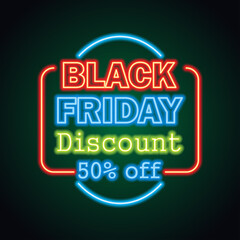 black friday day sale with neon sign effect for black friday day event. vector illustration