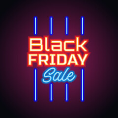Fototapeta premium black friday day sale with neon sign effect for black friday day event. vector illustration