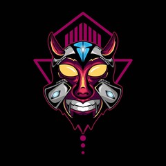 Horned skull with diamond geometric shape background vector graphic design illustration