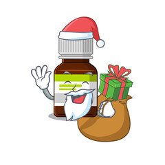 Cartoon design of antibiotic bottle Santa having Christmas gift