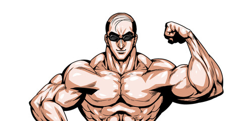 水泳 スイミング オリンピック スポーツ 日本代表 劇画 漫画 筋肉 ボディビル マッチョ ポーズ Athlete Wall Mural Athle 雅也 板垣