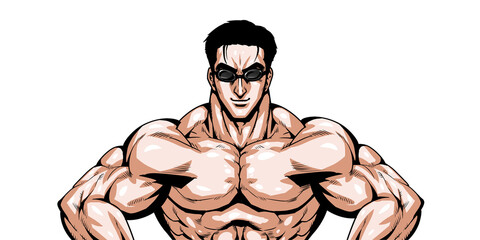 水泳 スイミング オリンピック スポーツ 日本代表 劇画 漫画 筋肉 ボディビル マッチョ ポーズ Athlete Wall Mural Athle 雅也 板垣