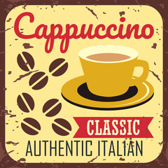 cup of coffee with coffee beans for coffee shop vintage poster. vector illustration