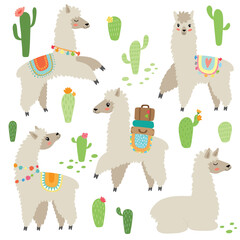 cute hand drawn llama set