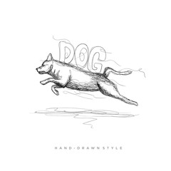 dog running vector in an abstract hand drawn style, illustration of a black and white animal