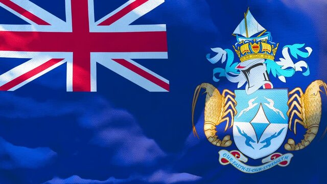 The national flag of Tristan da Cunha flutters in the wind