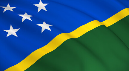 Solomon Islands National Flag (Solomon Islander flag) - Waving background illustration. Highly detailed realistic 3D rendering