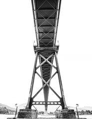 Lions gate bridge in vancouver, british columbia, Canada, as seen from below. High key Black and white