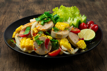 Spicy Vietnamese Pork Sausage Salad with corn Vegetables GoodTasty Appetizer Healthyfood or diet