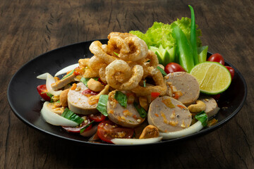 Spicy Vietnamese Pork Sausage Salad with Crispy Pork Vegetables GoodTasty Appetizer Healthyfood or diet