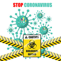 Do Not Cross the Line with Biological Hazard Symbol of Cute 2019 MERS-nCoV (Middle East Respiratory Coronavirus Syndrome-Novel Coronavirus). Design Concept for Protection against Viral Pandemic
