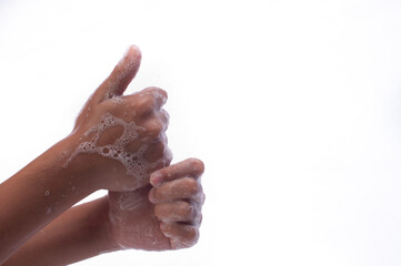Hand washing practice ,good hygiene practice concept, isolated over white.