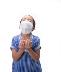 A Muslim kid with various poses isolated over white