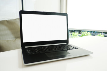 Cropped shot view of the labtop with blank copy space screen for your information content or text message.