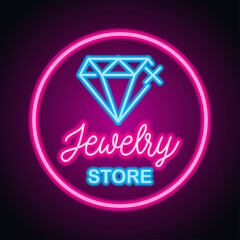 jewelry store neon sign for jewelry business plank. vector illustration