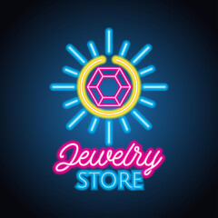 jewelry store neon sign for jewelry business plank. vector illustration
