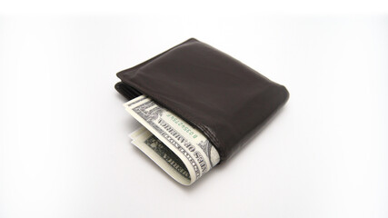 Wallet with Dollars on white Background | Cash Money Savings Budget