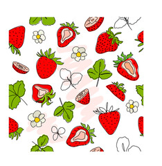 A solid drawing of fresh strawberries. Seamless texture. Pink.