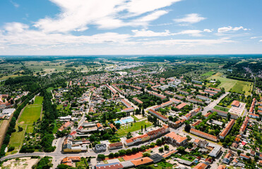 aerial cityscape photo of German Polish town Guben or Gubin