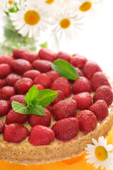 Delicious strawberry tart with mint