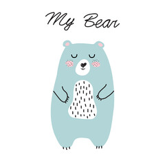 Sweet bear. Beautiful cartoon doodle cute bear in sketch style.